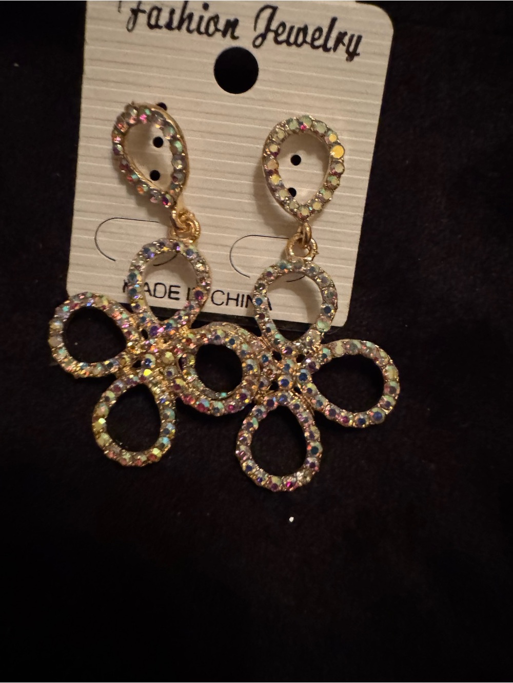 Fashion Jewelry Gold-Tone Iridescent Crystal Floral Drop Earrings